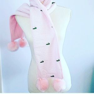 Pink Alligator Fleece Pompom Scarf